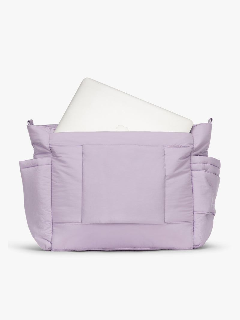 CALPAK Diaper Tote bag in lavender purple Orchid with laptop sleeve