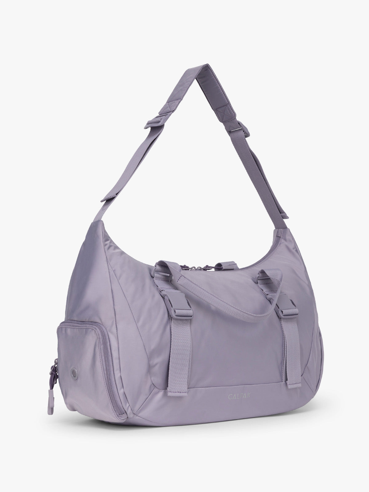 Side view of CALPAK Fit Gym Duffel Bag in purple Iris; TBF2401-IRIS