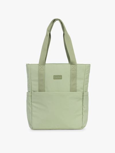 CALPAK Zippered Laptop Tote Bag in light green Meadow on a white background; TCN2501-MEADOW view 1