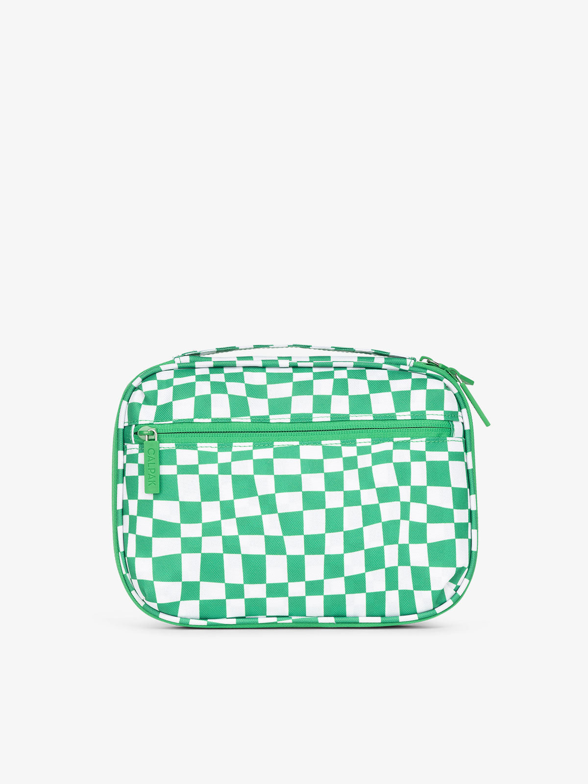CALPAK tech and cables organizer bag in green checkerboard print; ATC2001-GREEN-CHECKERBOARD