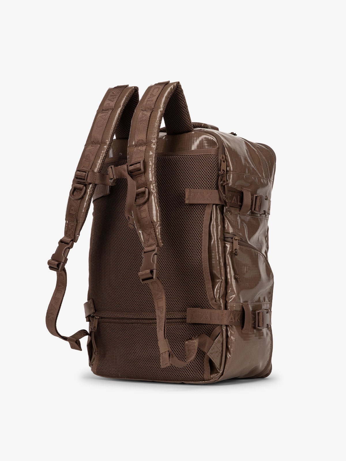 CALPAK Terra 26L Laptop Backpack Duffel with detachable adjustable shoulder strap in brown cacao