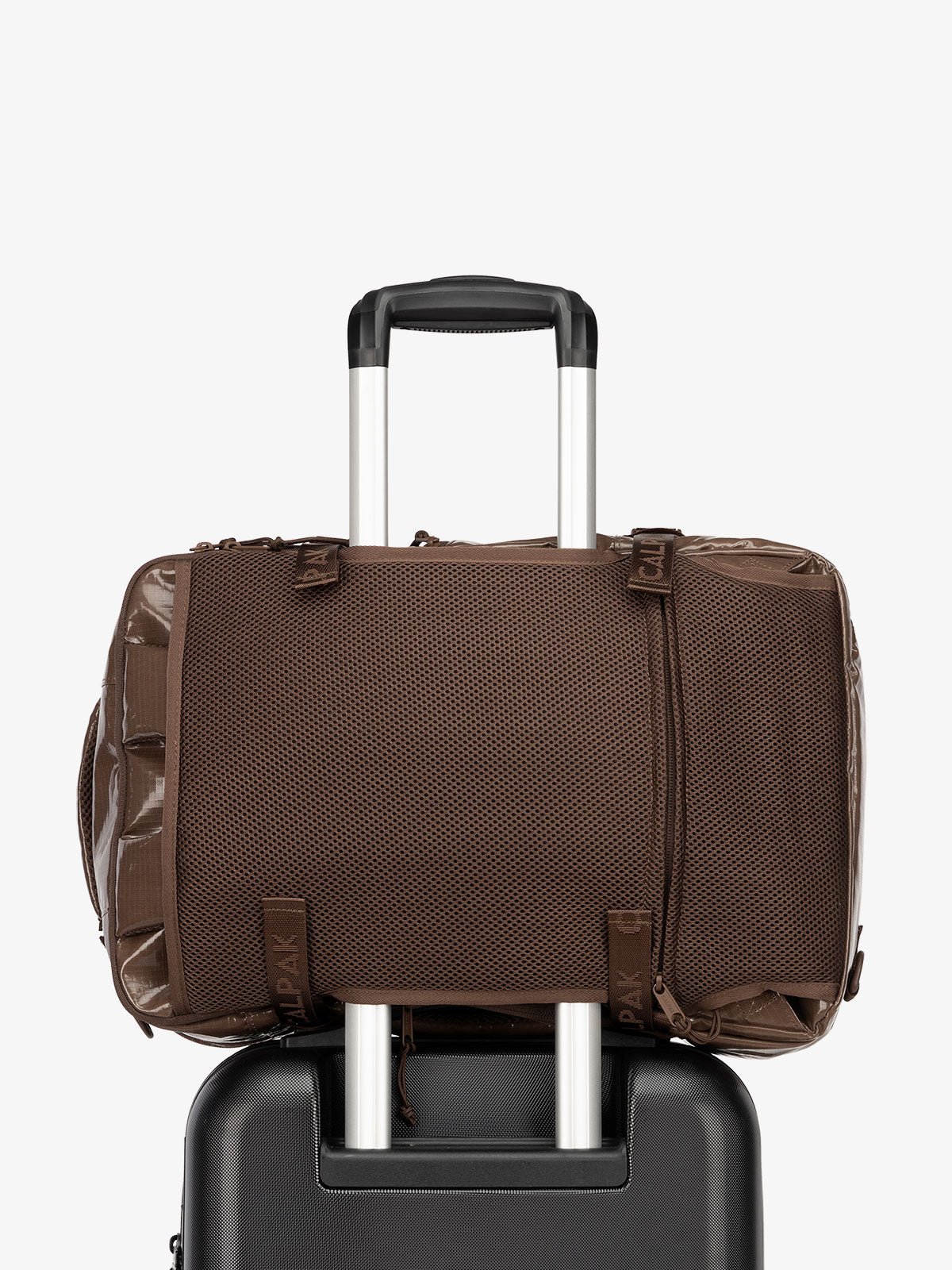 CALPAK Terra 26L Laptop Backpack Duffel with luggage trolley sleeve in cacao brown