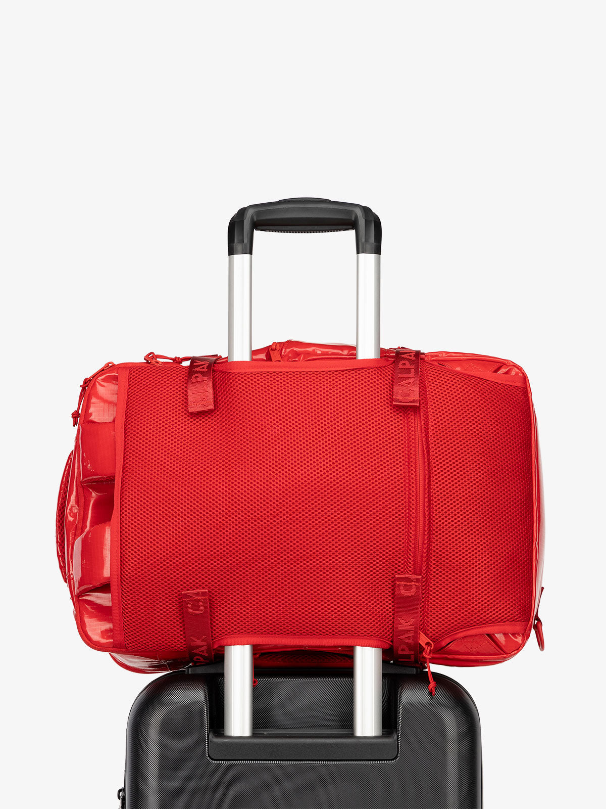 CALPAK Terra 26L Laptop Backpack Duffel with luggage trolley sleeve in flame red; BPH2201-FLAME