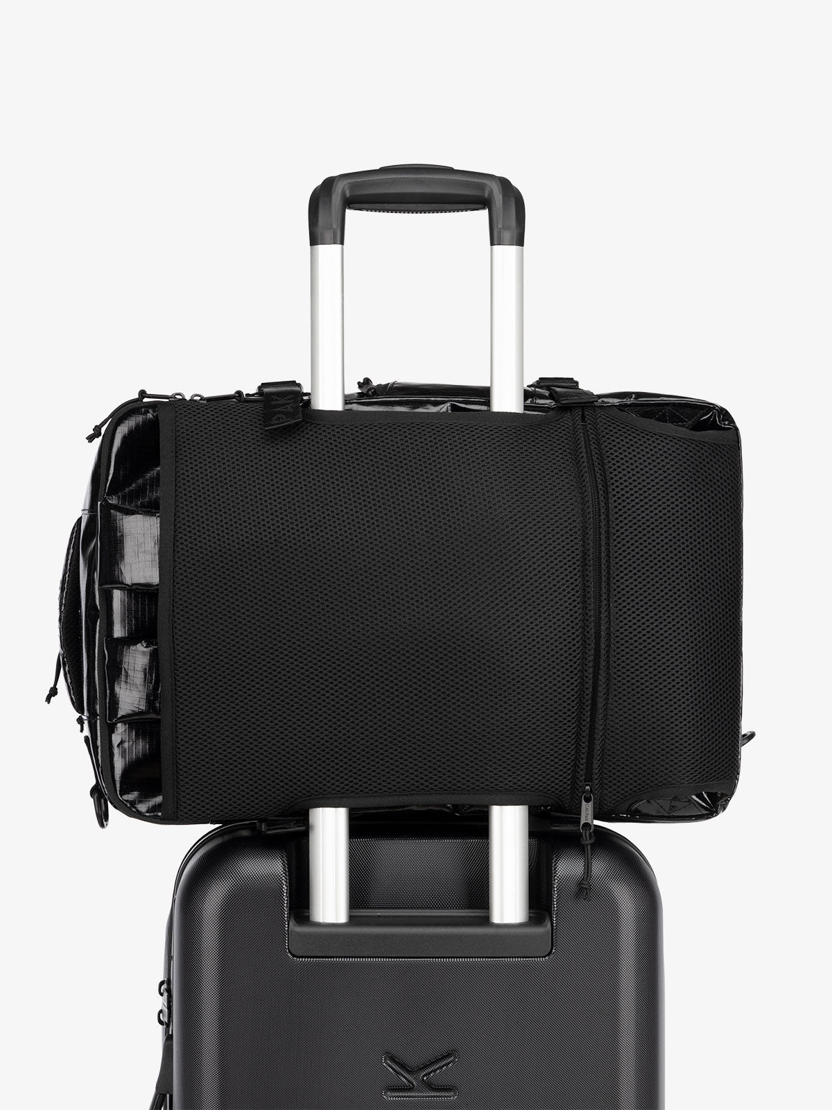 water resistant CALPAK Terra 26l backpack duffel with luggage trolley sleeve; BPH2201-OBSIDIAN