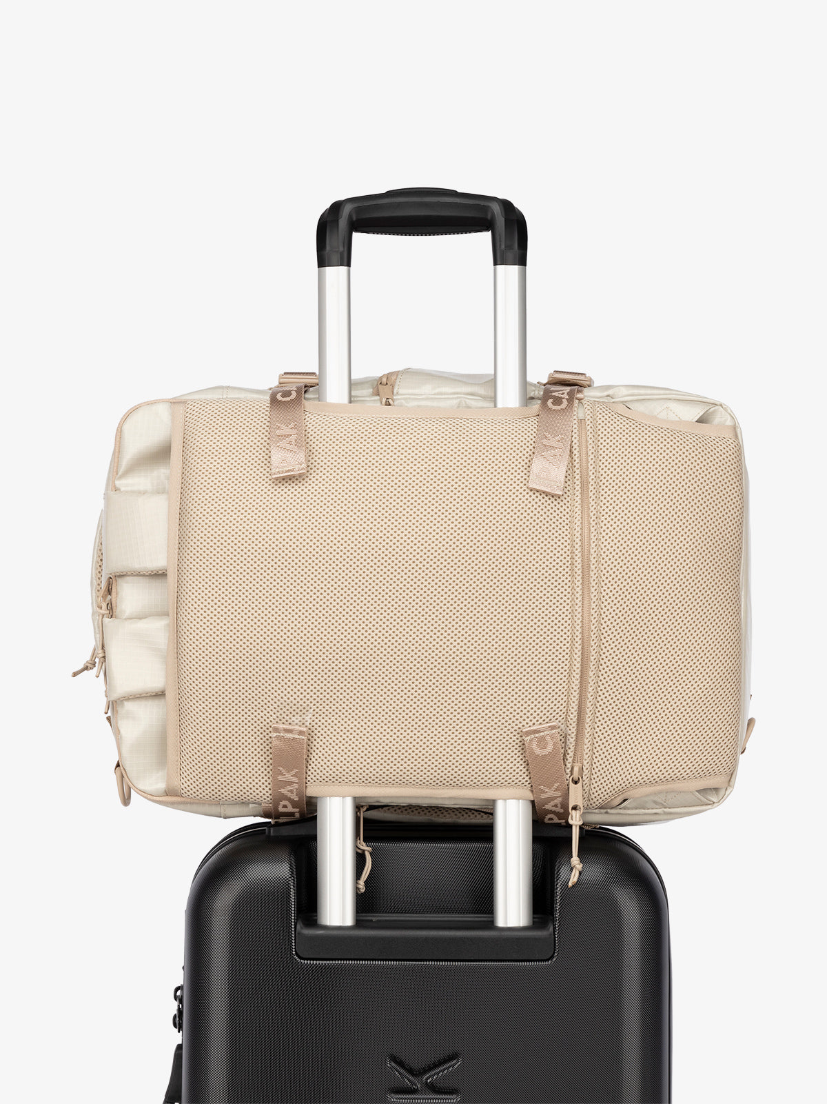 CALPAK Terra 26L Laptop Backpack Duffel with luggage trolley sleeve in white sands; BPH2201-WHITE-SANDS