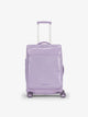 Studio product shot of front-facing CALPAK Terra 35L Carry-On luggage with soft shell and 360 spinner wheels in amethyst; LTR1020-AMETHYST