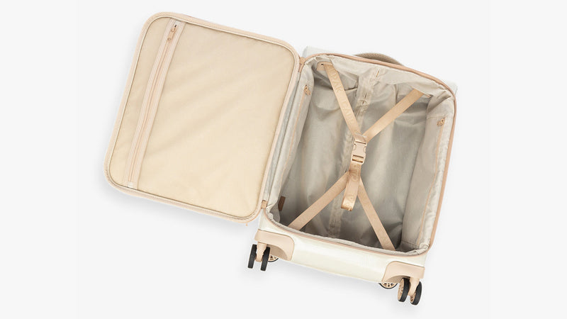 CALPAK Terra 35L Soft Sided Carry On Luggage in beige White Sands opened interior