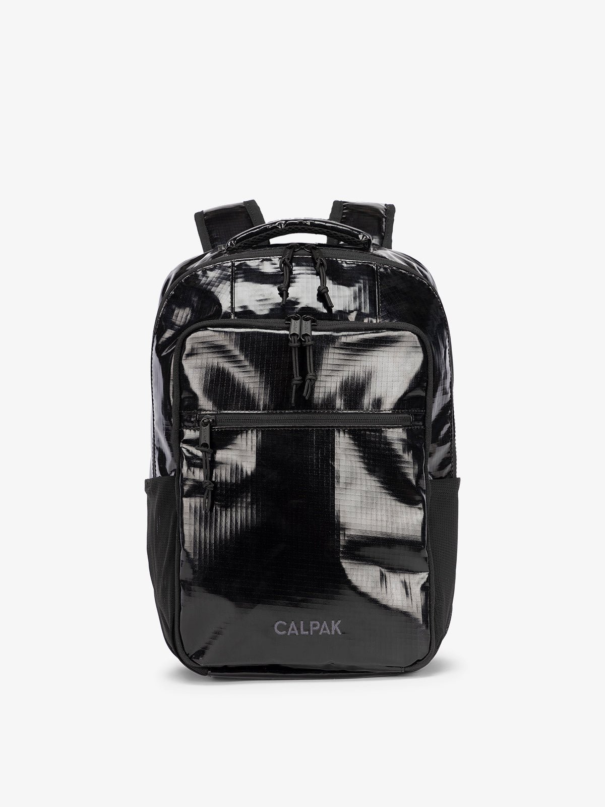 Front view of CALPAK Terra Hydration Backpack in obsidian