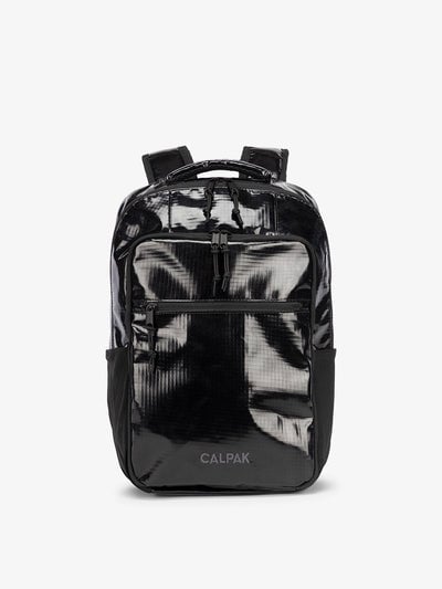 Front view of CALPAK Terra Hydration Backpack in obsidian; BPT2201-OBSIDIAN