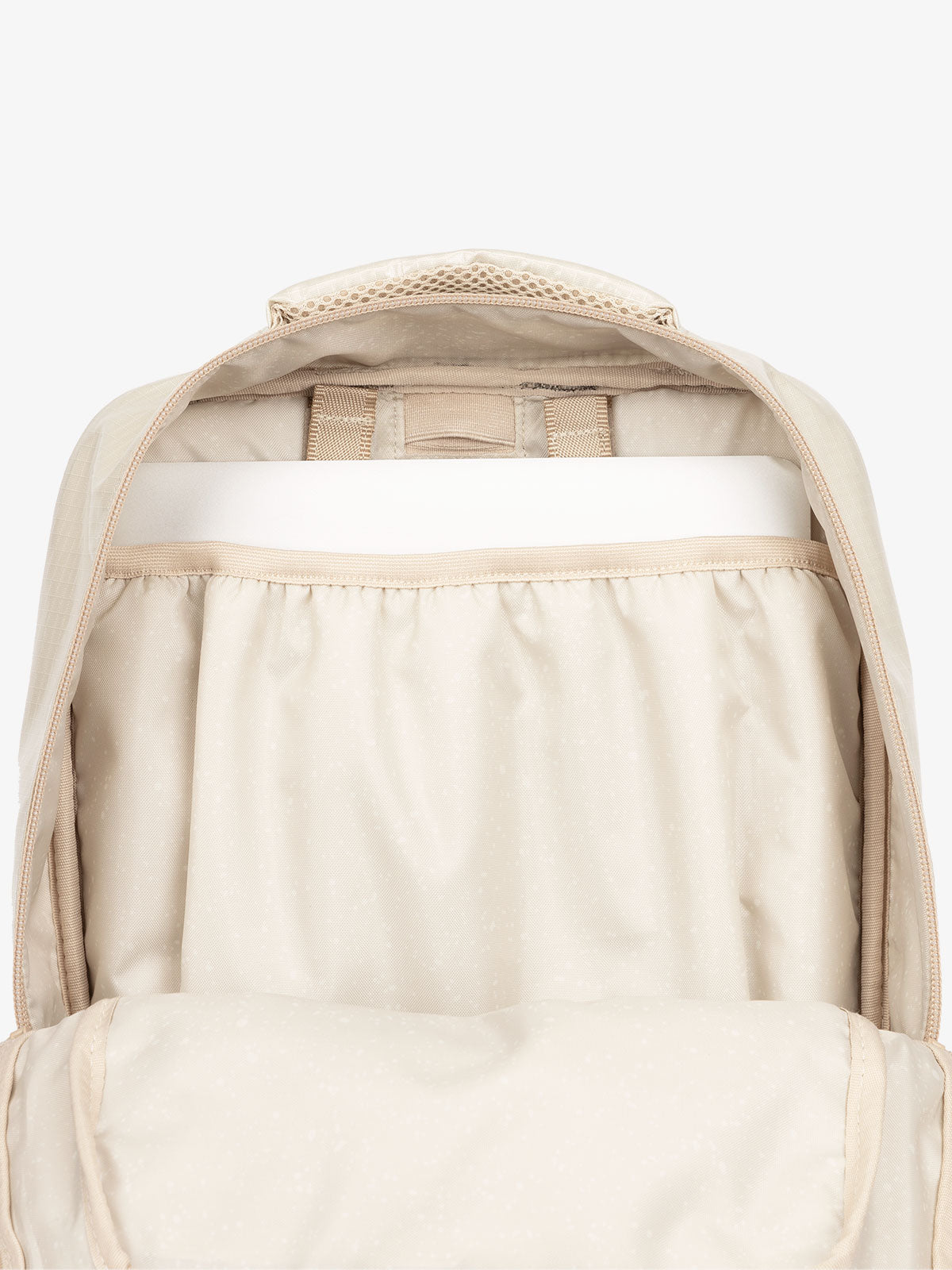 CALPAK Terra Laptop Backpack with laptop slip pocket in white sands; BPT2201-WHITE-SANDS