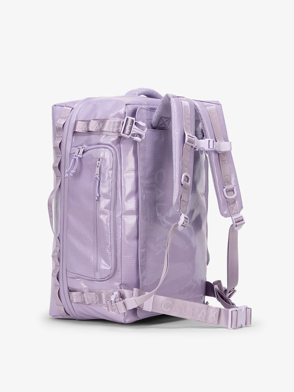 Terra Large 50L Duffel Backpack with multiple exterior pockets and adjustable sternum strap in amethyst