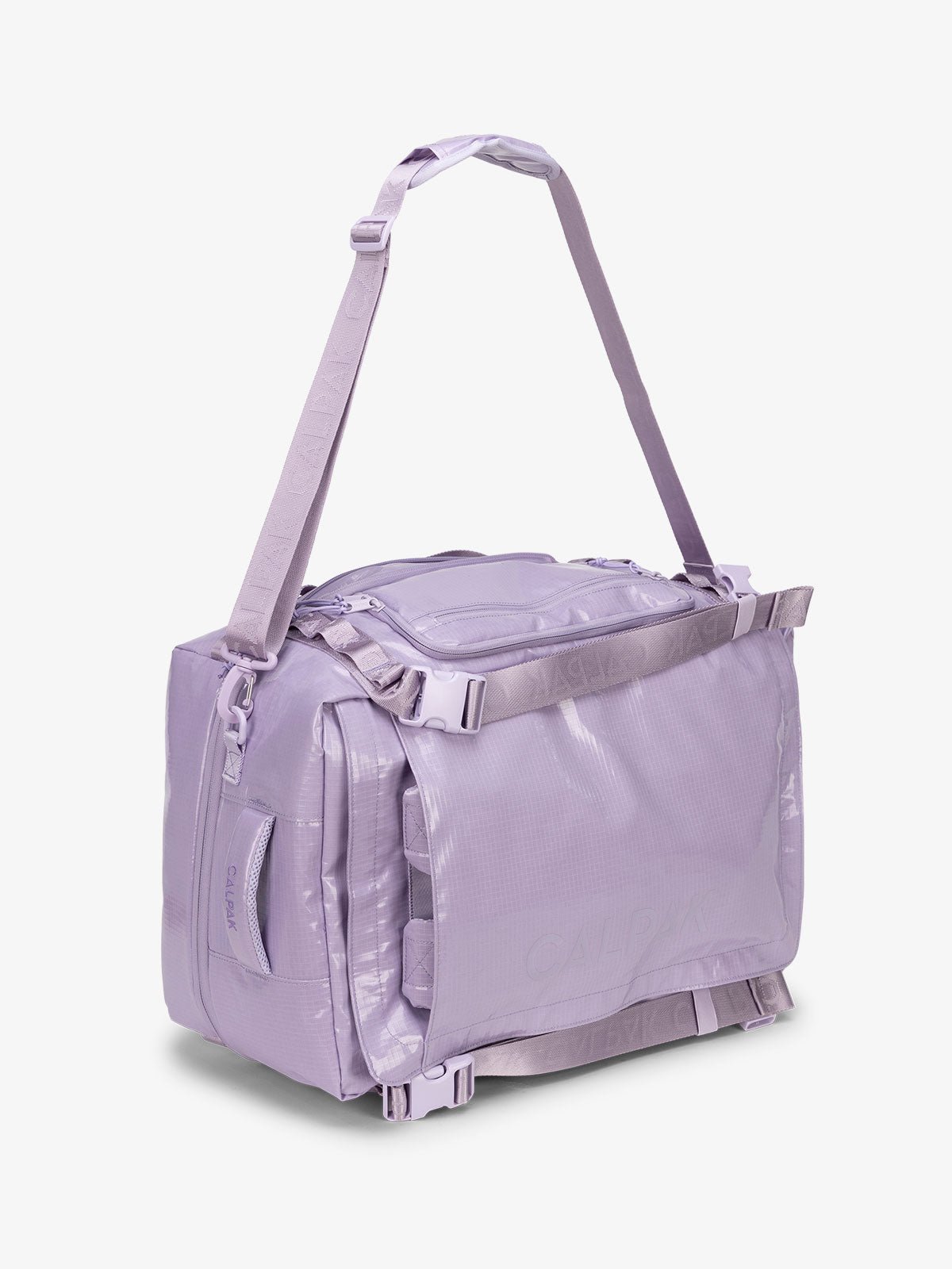 Light purple terra large 50L duffel backpack with removable and adjustable body shoulder strap