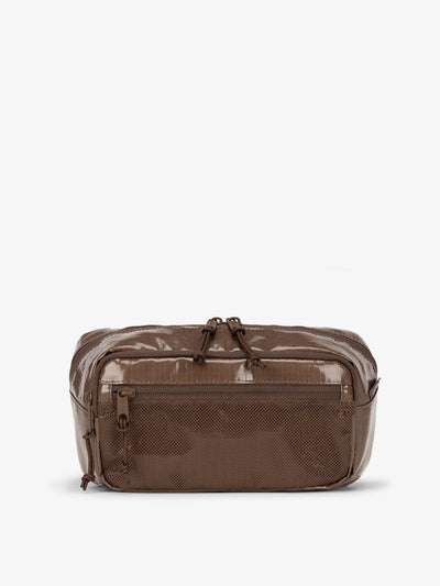 CALPAK Terra small sling bag with mesh front pocket in brown cacao; BBT2301-CACAO view 1