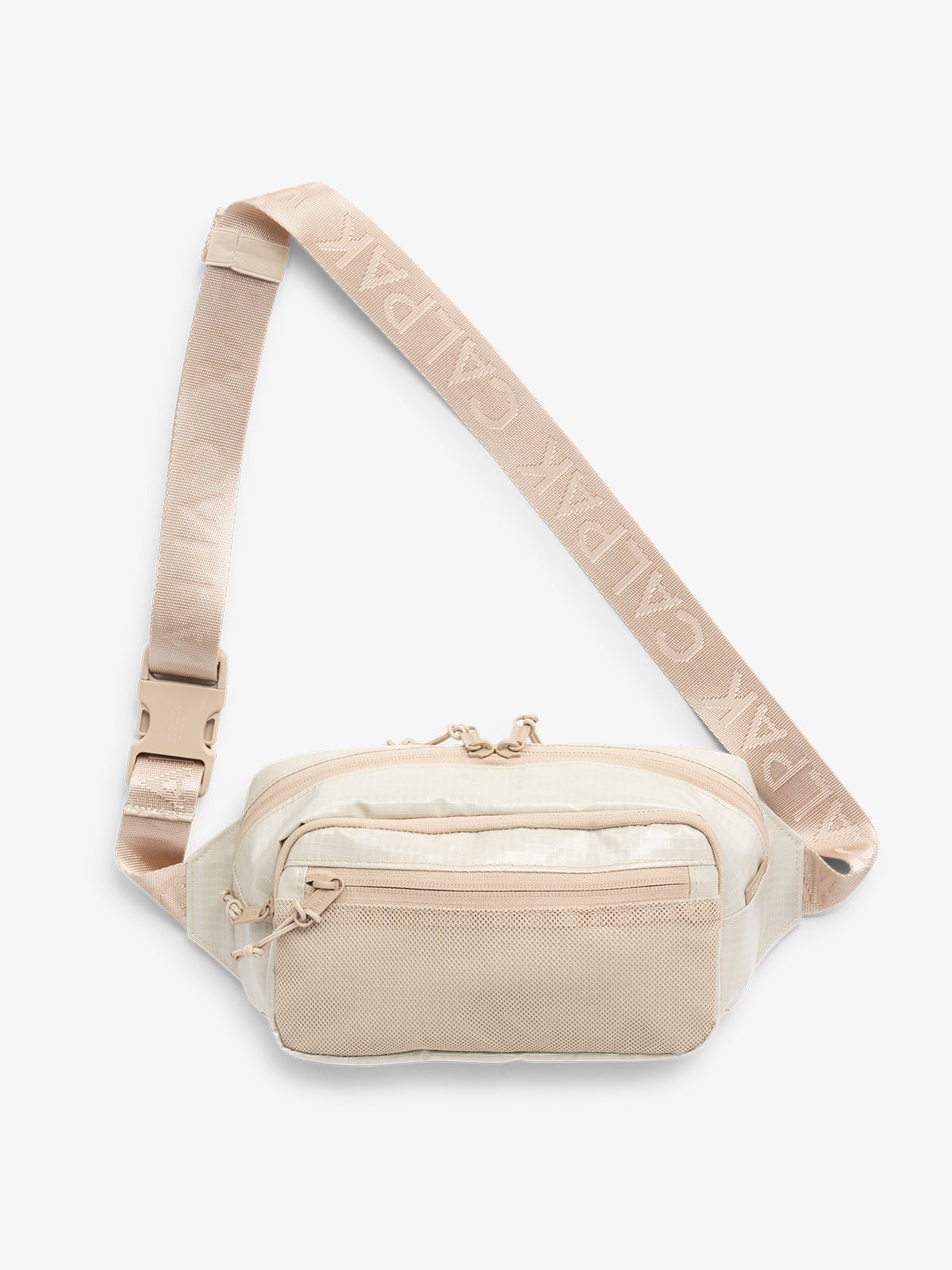 Terra crossbody belt bag with adjustable nylon strap in ivory beige
