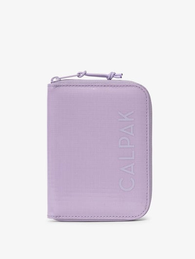 CALPAK Terra Zippered Passport Wallet in Amethyst light purple front view; ATPW2501-AMETHYST