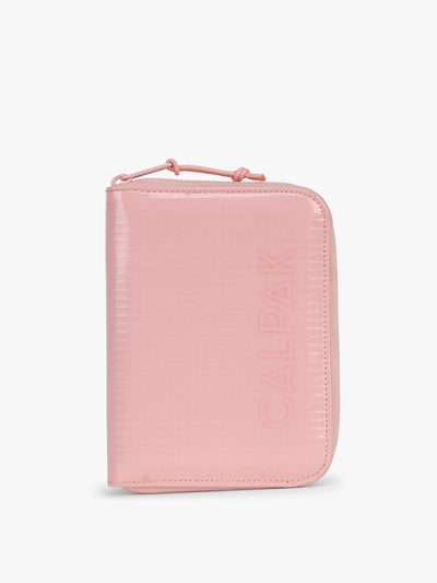 CALPAK Terra Zippered Passport Wallet in Blossom pink front view;  ATPW2501-BLOSSOM view 1