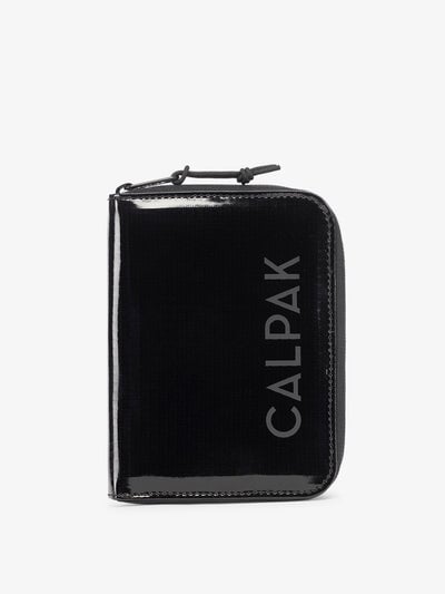 CALPAK Terra Zippered Passport Wallet in Obsidian black front view; ATPW2501-OBSIDIAN