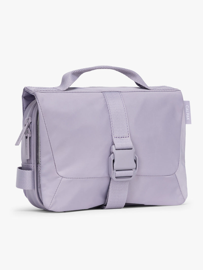 Side view of CALPAK Fit Hanging Dopp Kit in purple Iris