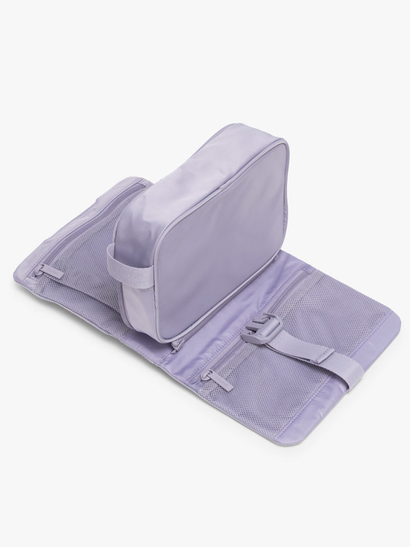 Opened CALPAK Fit Hanging Dopp Kit in purple Iris