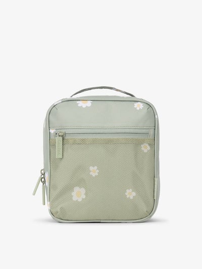Front-view of CALPAK The Everything Cube made with durable exterior material featuring exterior mesh pocket and top handle in daisy; ACE2401-DAISY