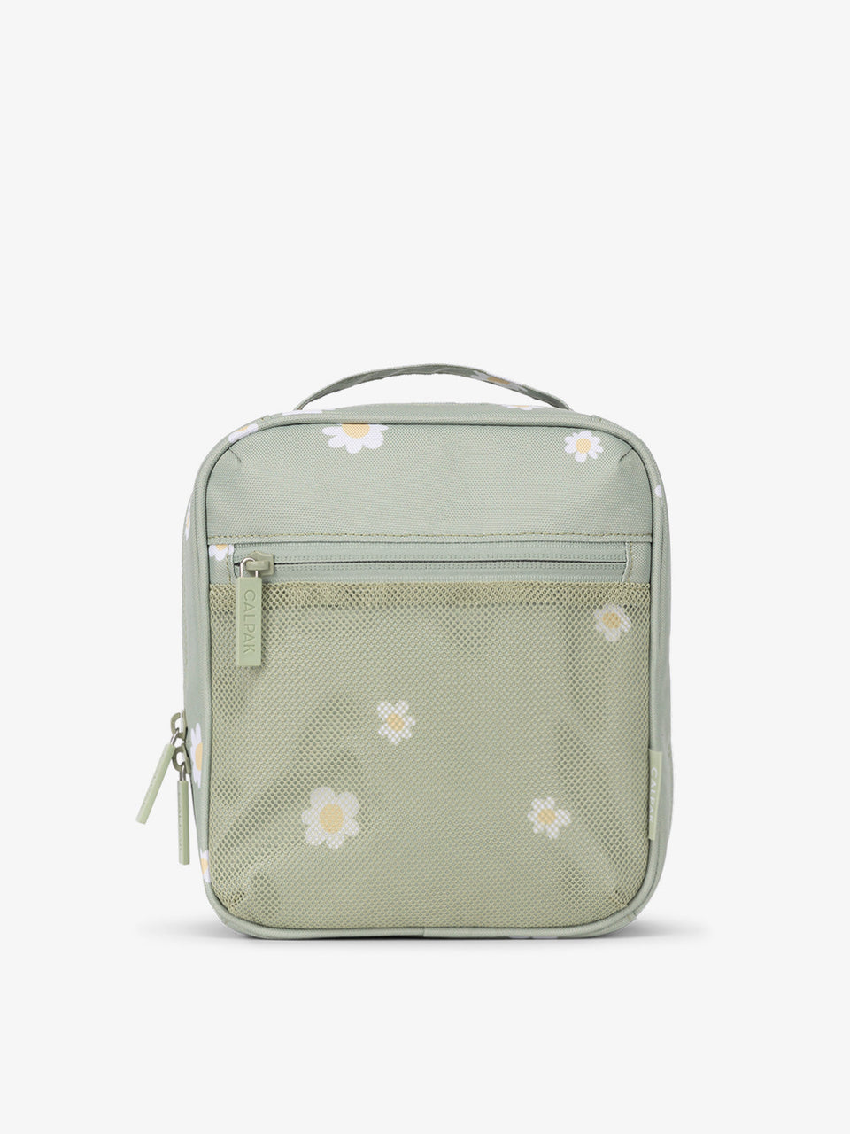 Front-view of CALPAK The Everything Cube made with durable exterior material featuring exterior mesh pocket and top handle in daisy; ACE2401-DAISY