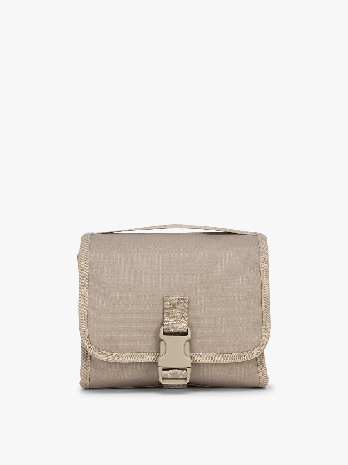 CALPAK Terra Hanging Toiletry Bag in beige Stone front view; THY2201-STONE