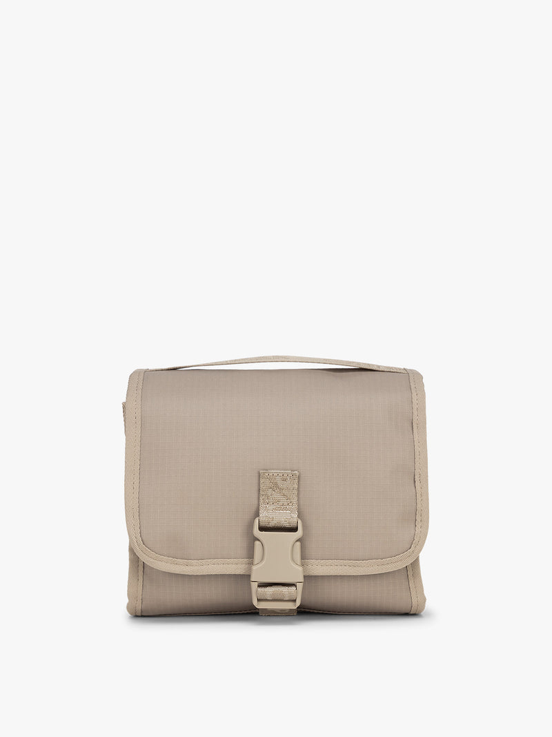 CALPAK Terra Hanging Toiletry Bag in beige Stone front view