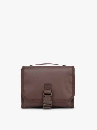 CALPAK Terra Hanging Toiletry Bag in brown Walnut front view; THY2201-WALNUT view 1