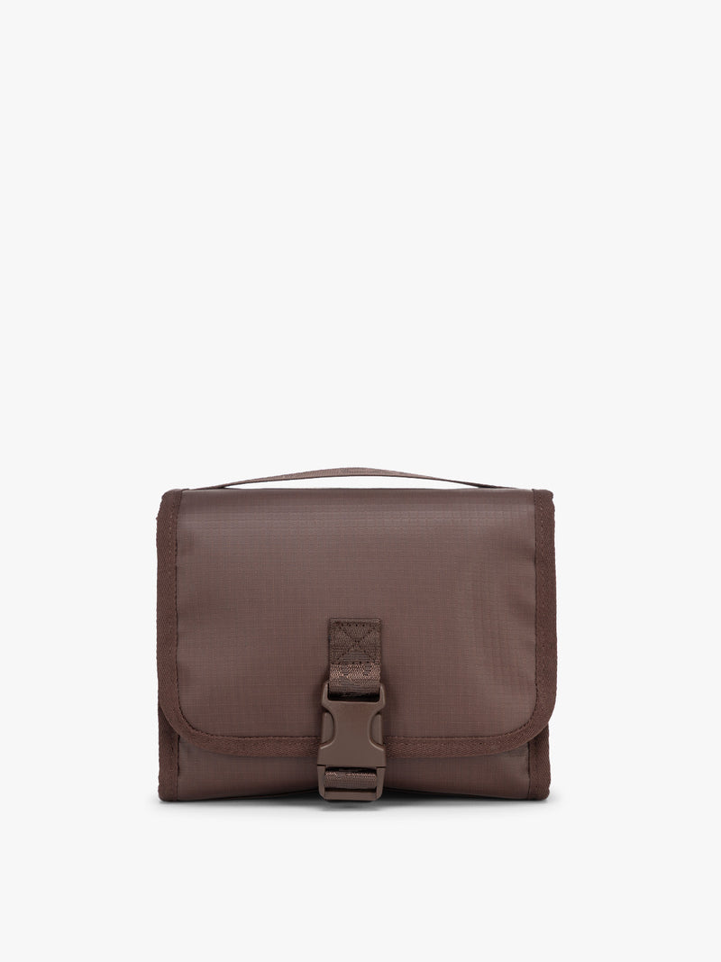 CALPAK Terra Hanging Toiletry Bag in brown Walnut front view