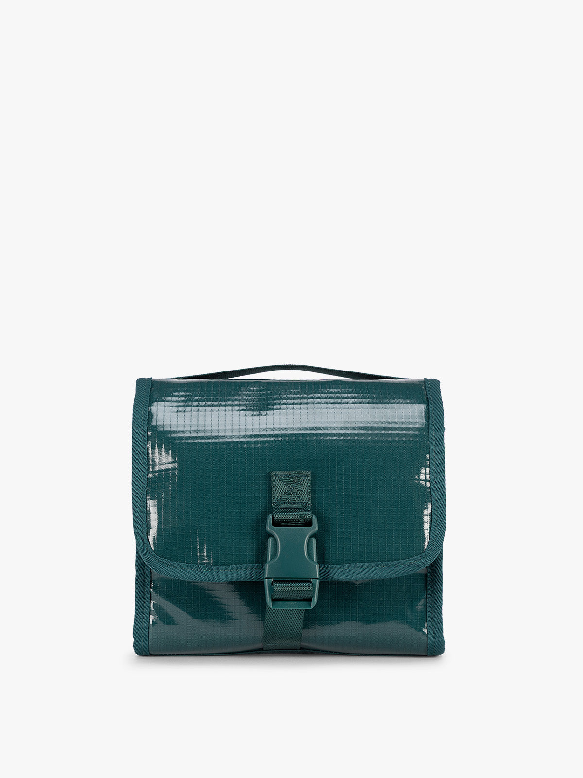 CALPAK Terra Hanging Toiletry Bag to store makeup and toiletries in blue green Kale on a white background; THY2201-KALE