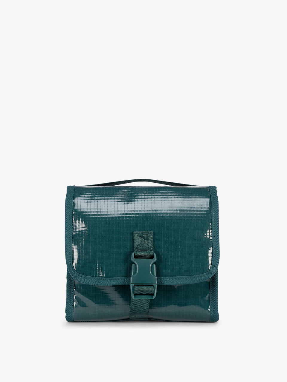 CALPAK Terra Hanging Toiletry Bag to store makeup and toiletries in blue green Kale on a white background; THY2201-KALE