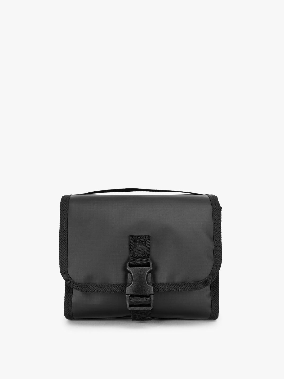 CALPAK Terra Hanging Toiletry Bag in black Matte Obsidian front view; THY2201-MATTE-OBSIDIAN