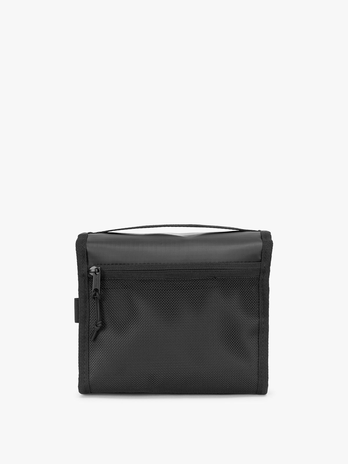 CALPAK Terra Hanging Toiletry Bag in black Matte Obsidian back view; THY2201-MATTE-OBSIDIAN