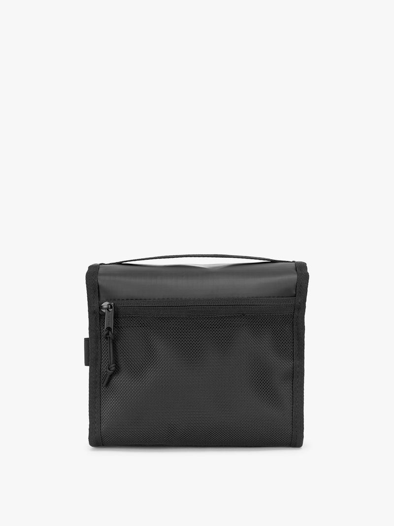 CALPAK Terra Hanging Toiletry Bag in black Matte Obsidian back view