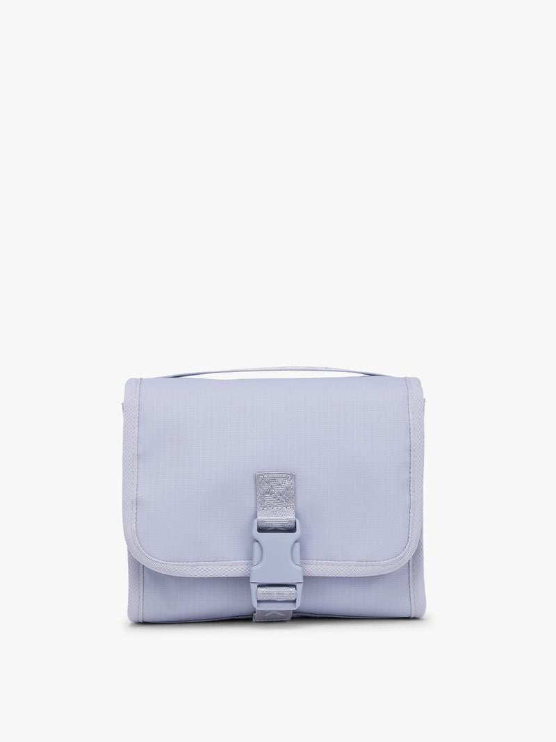 CALPAK Terra Hanging Toiletry Bag in light purple Sea Glass with front buckle