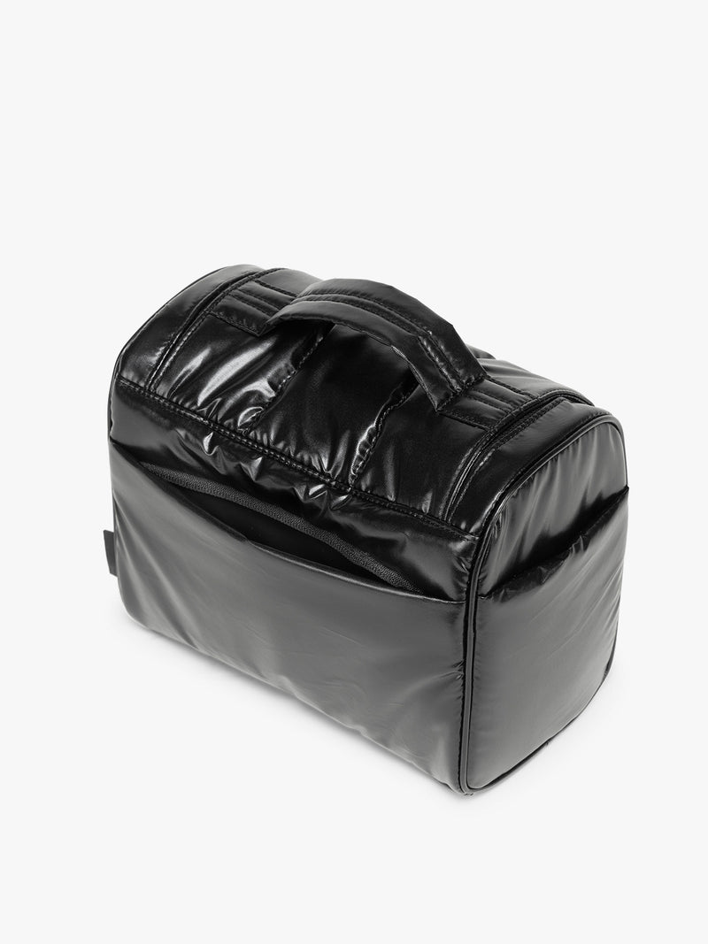 Back view of CALPAK Luka Hanging Toiletry Bag in Glazed Black