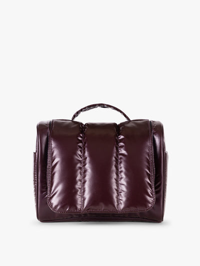 CALPAK Luka Hanging Toiletry Bag in maroon Glazed Dark Cherry; TLH2301-GLAZED-DARK-CHERRY view 1