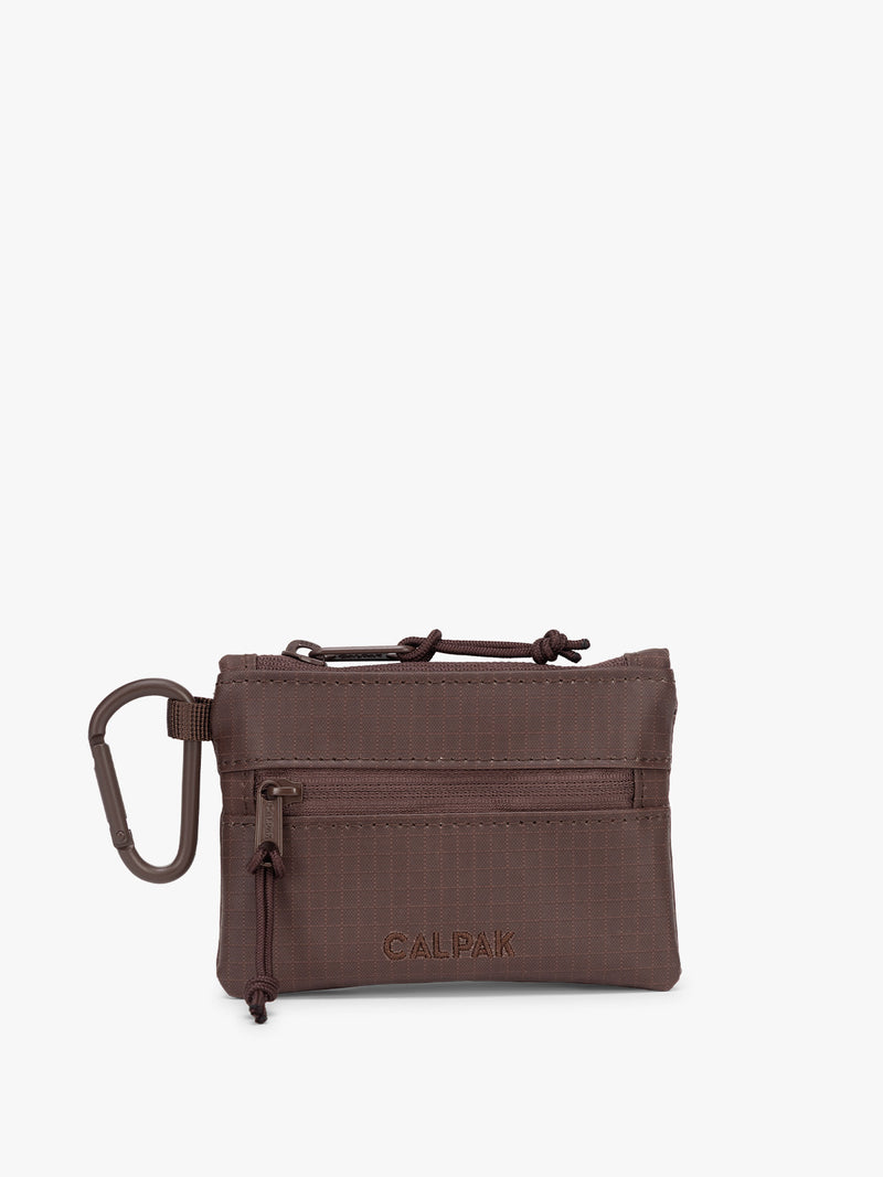 CALPAK Terra Clippable Card Pouch in brown Walnut front view