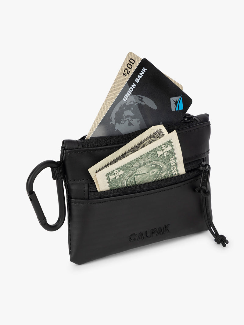 CALPAK Terra Clippable Card Pouch in black Matte Obsidian with items