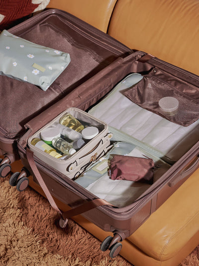 CALPAK TRNK large suitcase with hard shell exterior and four 360 spinner wheels in espresso vintage trunk style; LTK1028-ESPRESSO view 2