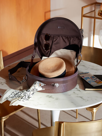 CALPAK TRNK small hat box with faux crocodile design in espresso; HB1614-ESPRESSO