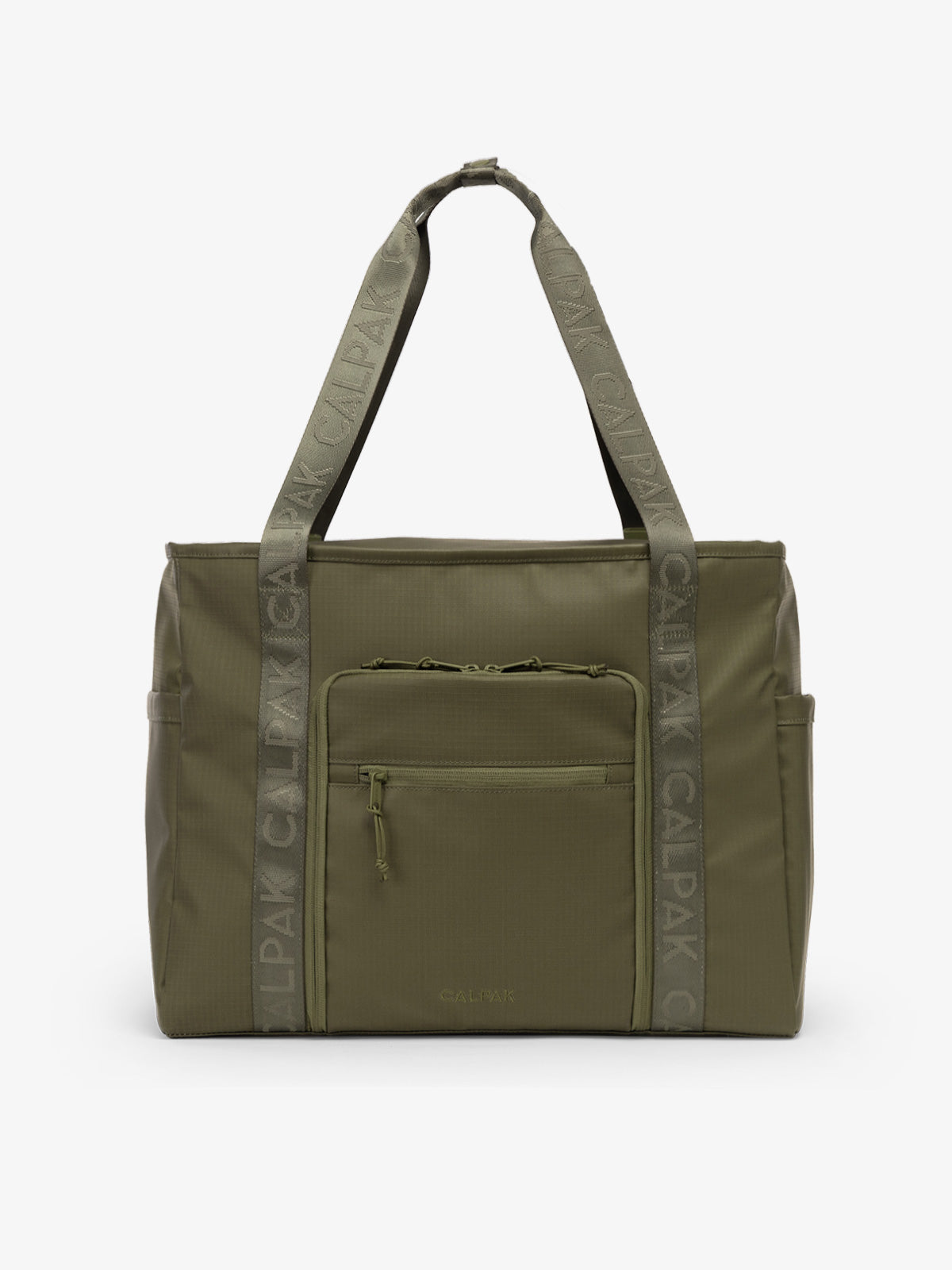 CALPAK Terra 35L Water Resistant Zippered Tote Bag in dark green Matte Pine front view; TTO2401-PINE