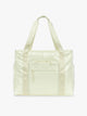 CALPAK Terra 35L Tote Bag with multiple pockets and shoulder straps in shiny light green Celadon on a white background; TTO2401-CELADON