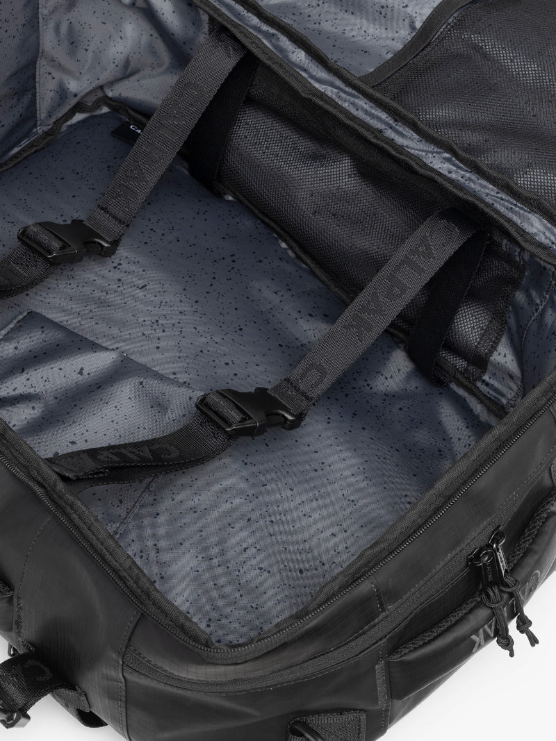 CALPAK Terra 26L Laptop Duffel Backpack in black Matte Obsidian interior view