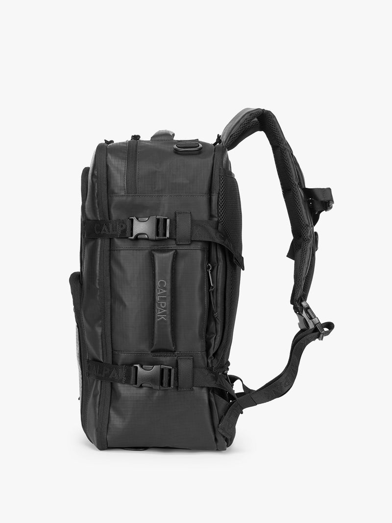 CALPAK Terra 26L Laptop Duffel Backpack in black Matte Obsidian side view