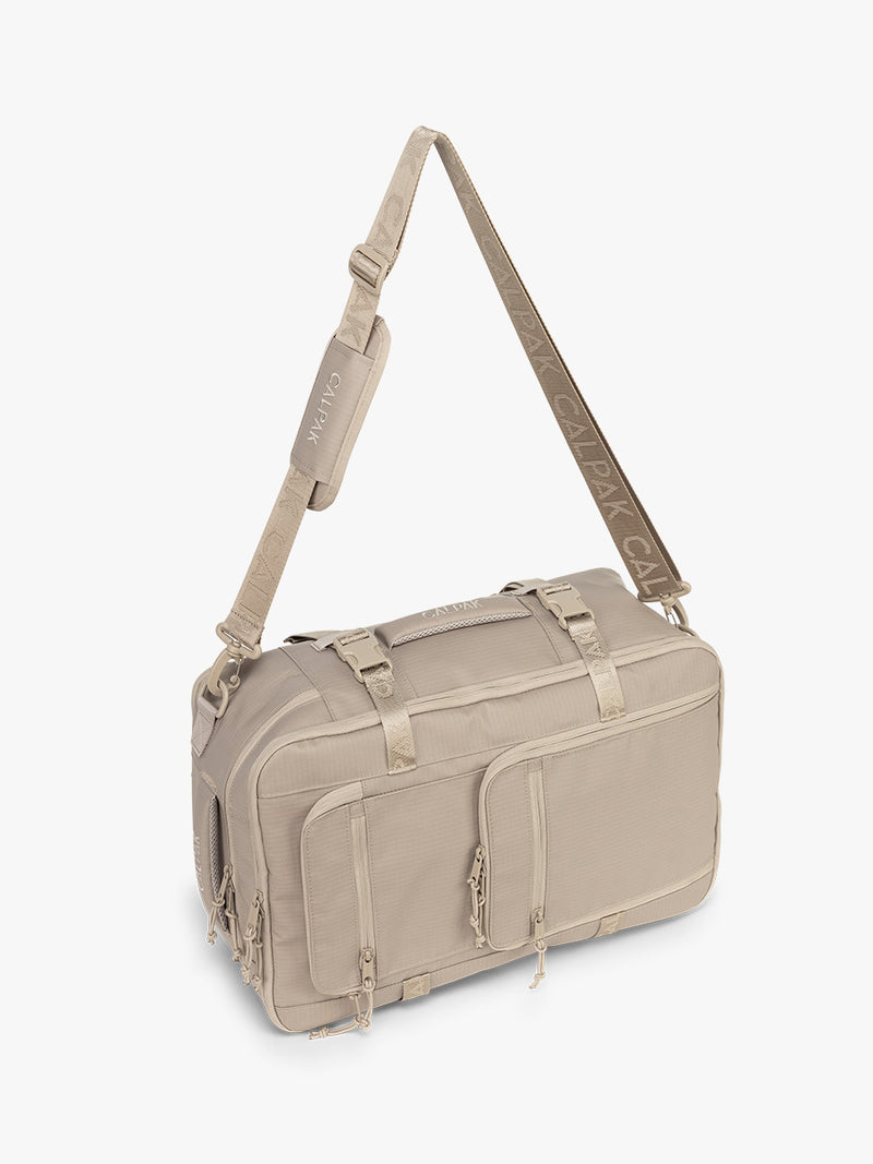 Terra 26L Laptop Duffel Backpack in beige Stone duffel angle view