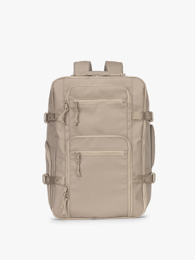 Terra 26L Laptop Duffel Backpack in beige Stone gif of full backpack