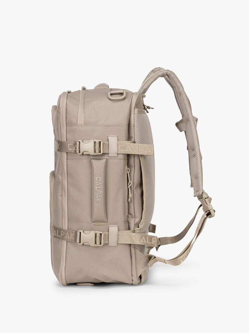 Terra 26L Laptop Duffel Backpack in beige Stone side  view