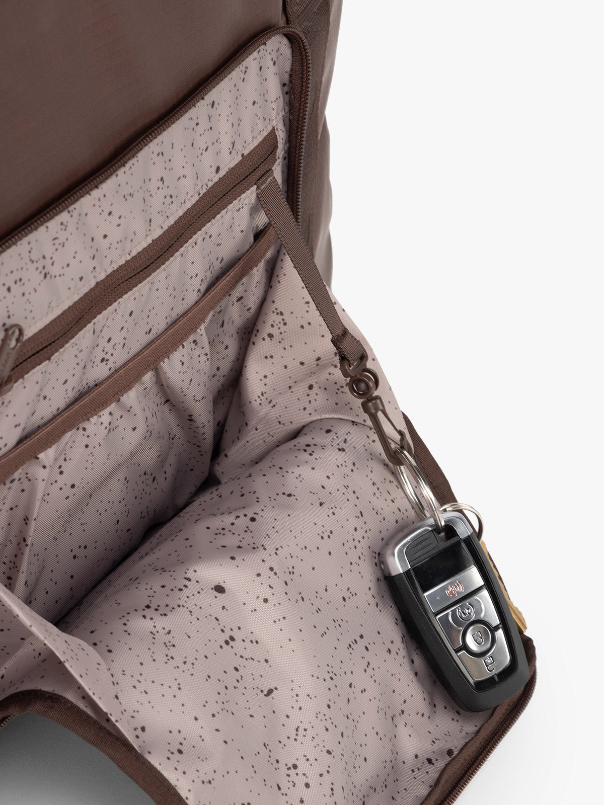 CALPAK Terra 35L Tote in brown Walnut side pocket key string; TTO2401-WALNUT