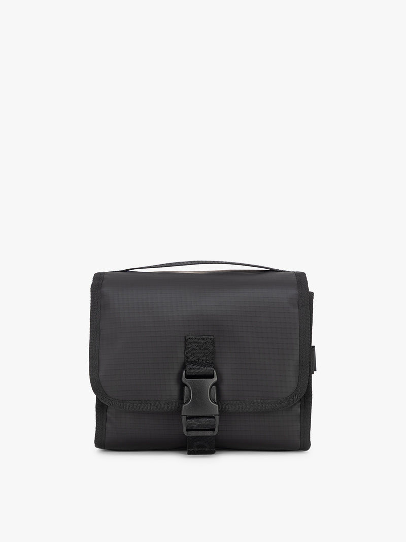 CALPAK Terra Hanging Toiletry Bag in black Matte Obsidian front view